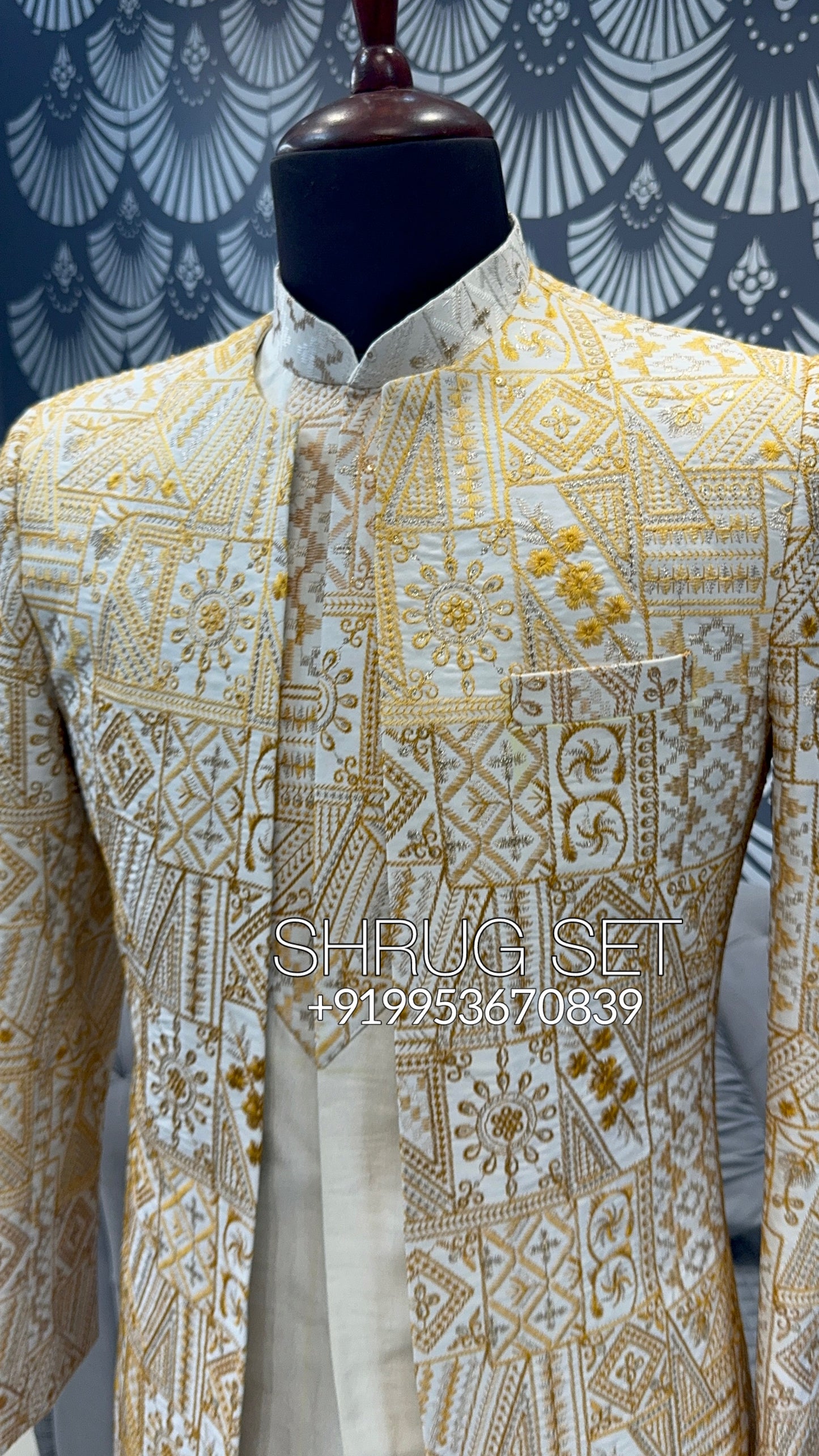 Yellow shrug set indowestern achkan for Indian wedding