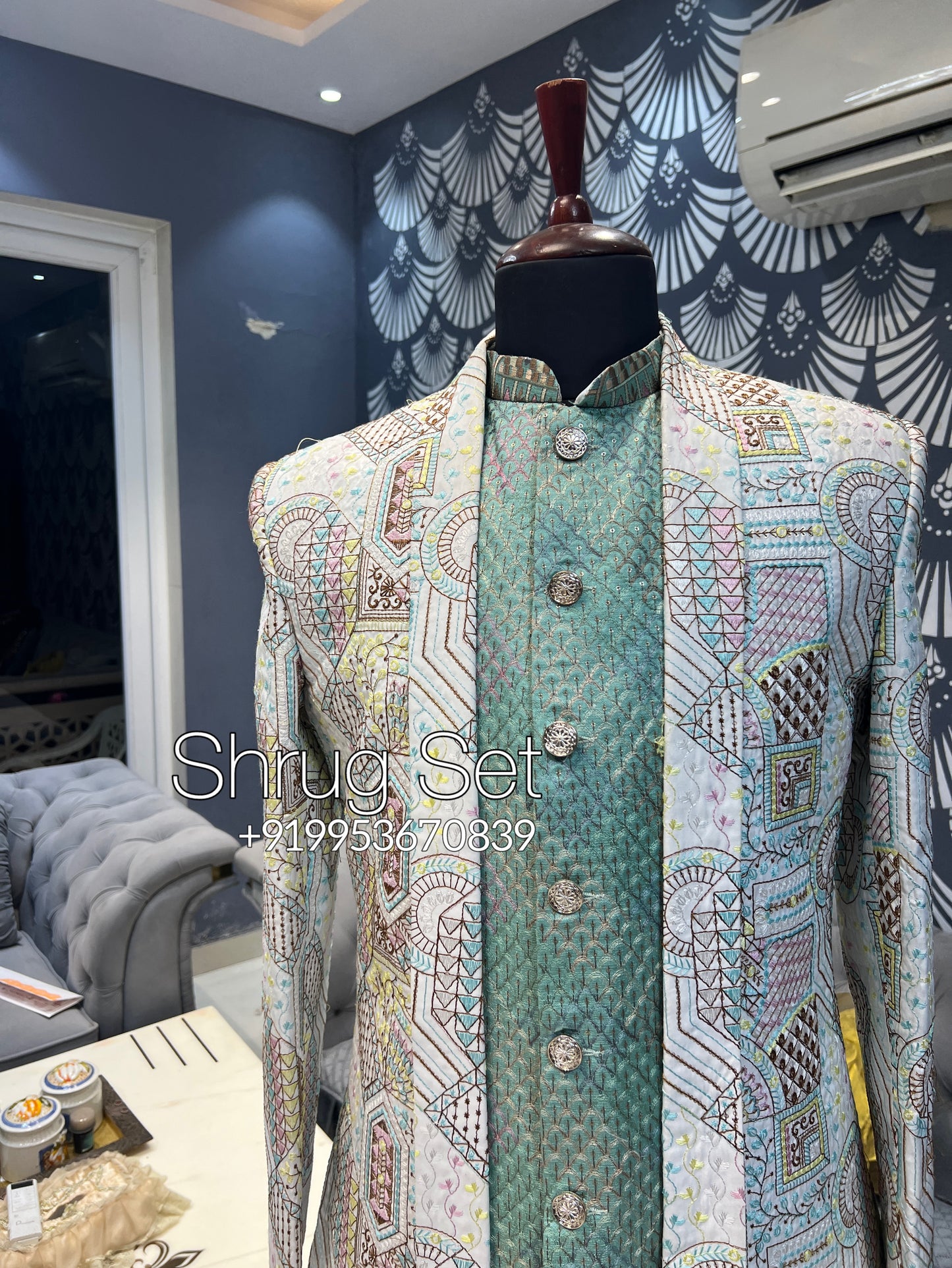 Men Pastel shrug open indowestern sherwani