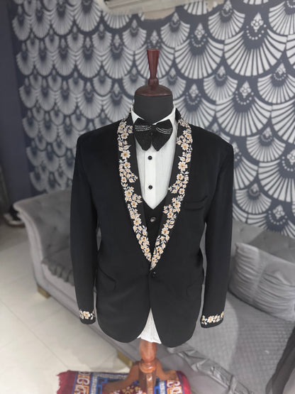 Men Designer Embroidered Tuxedo 5pc Suit