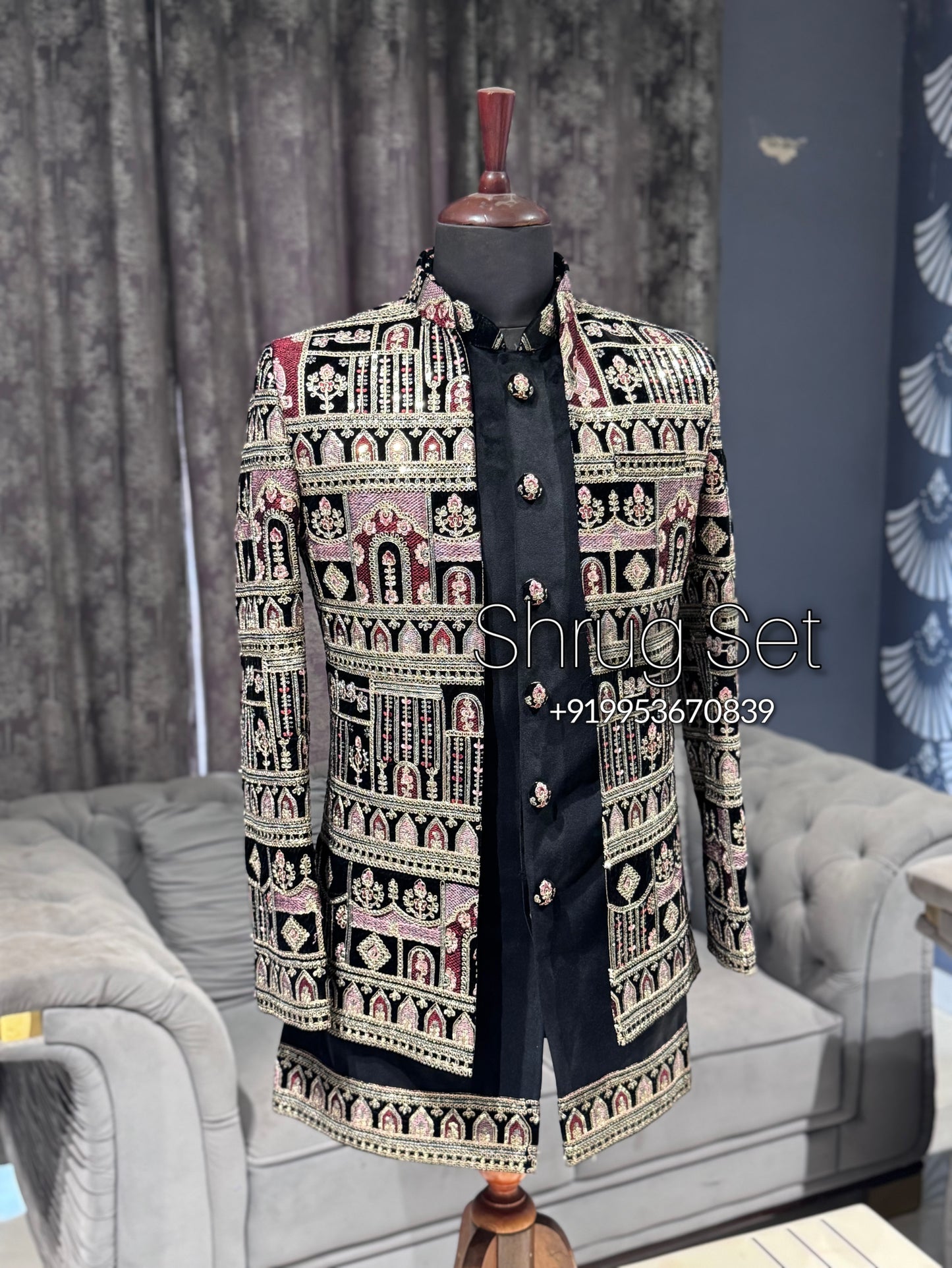 Black GoldenAntique Threadwork Shrug Set