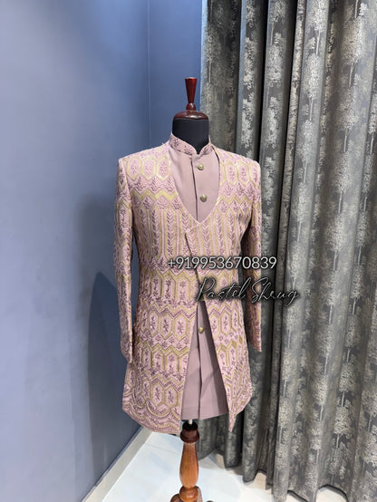 Pastel Mauve U neck angrakha shrug set