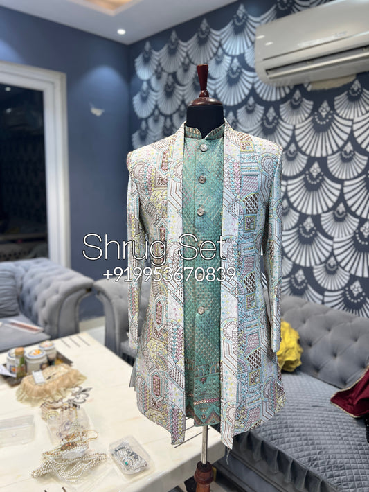 Men Pastel shrug open indowestern sherwani