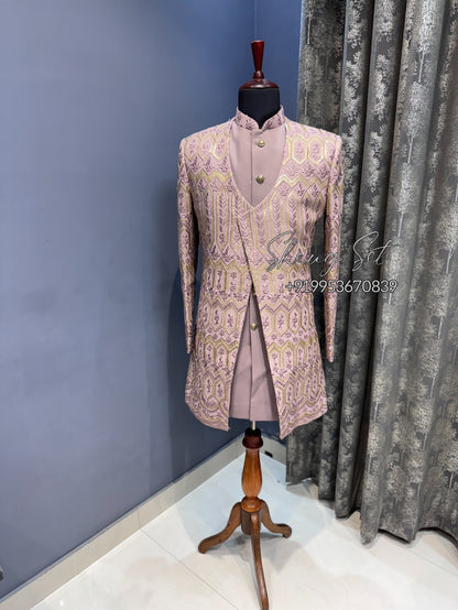 Pastel Mauve U neck angrakha shrug set