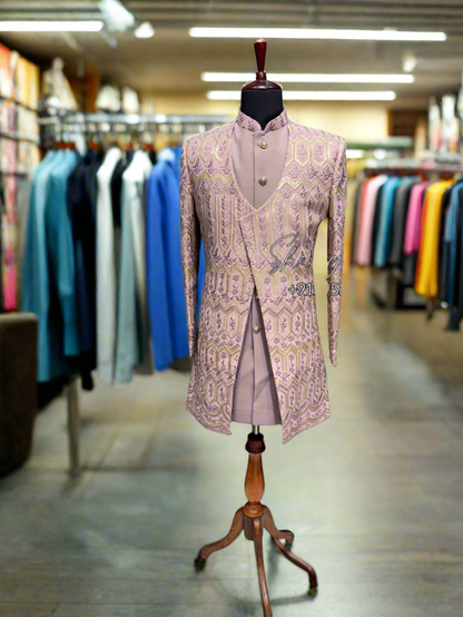 Pastel Mauve U neck angrakha shrug set