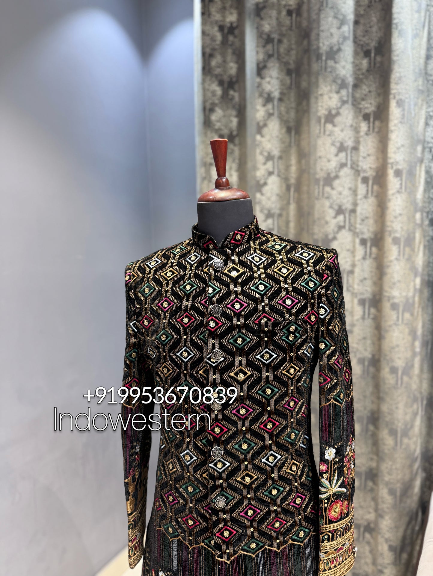 Black virat kohli type achkan indo with shawl