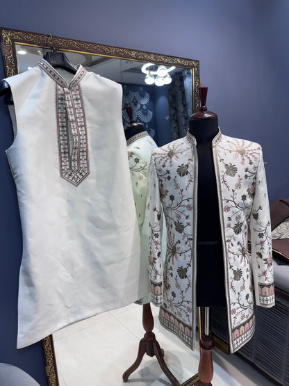 Ivory Threadwork Designer embroidery pastel shrug set