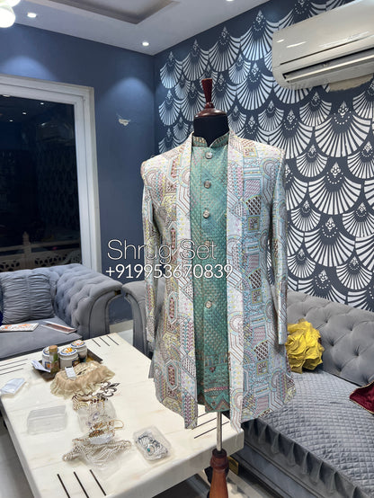 Men Pastel shrug open indowestern sherwani