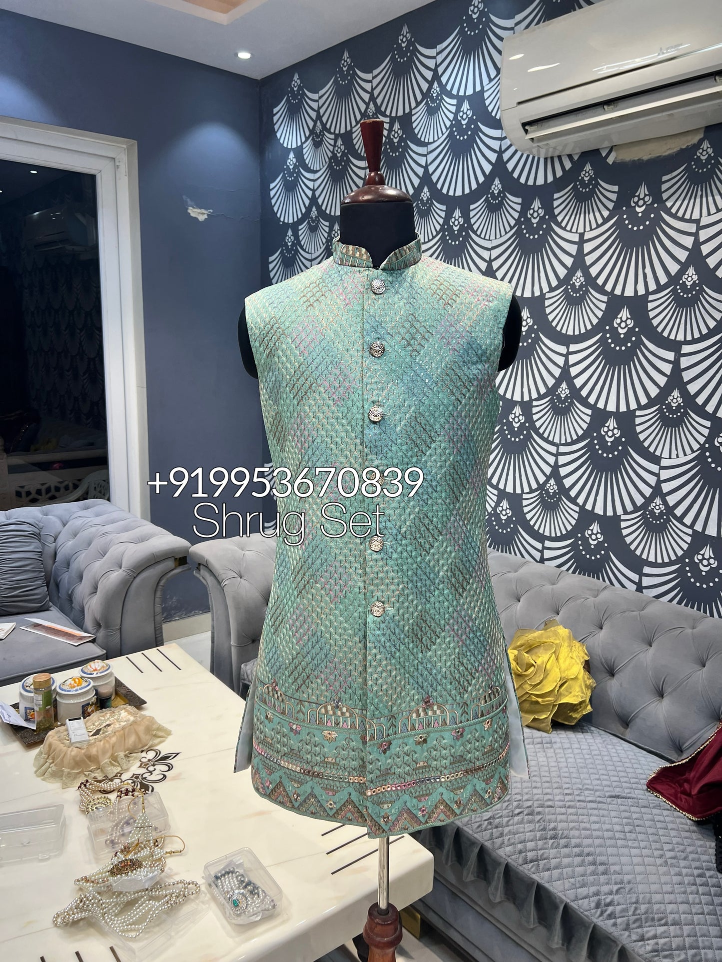 Men Pastel shrug open indowestern sherwani