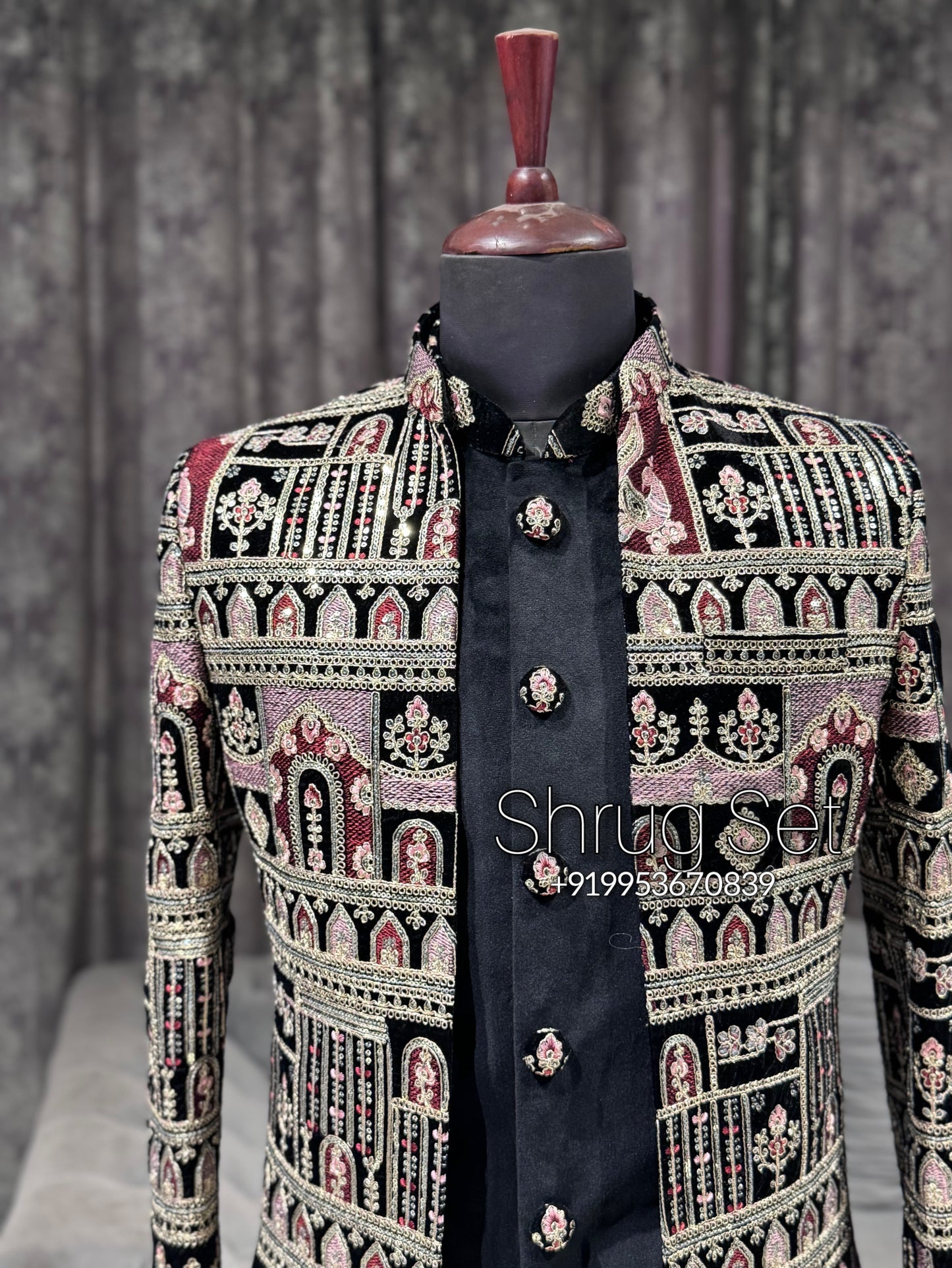 Black GoldenAntique Threadwork Shrug Set