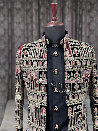 Black GoldenAntique Threadwork Shrug Set