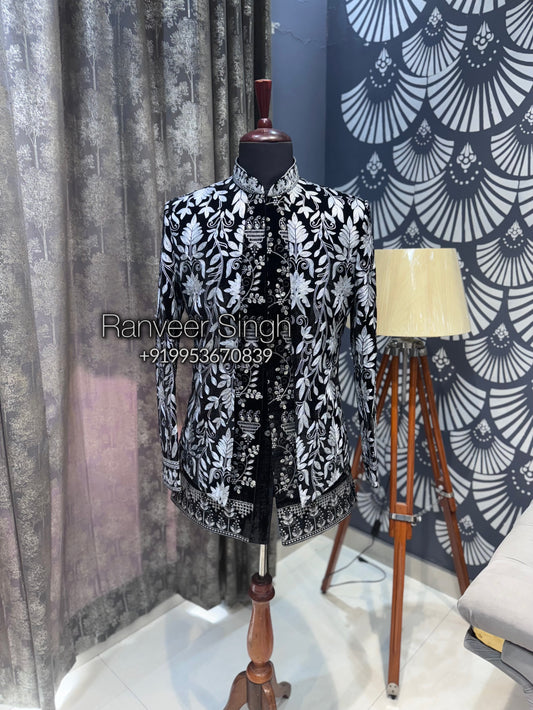Black white bollywood style shrug set indowestern