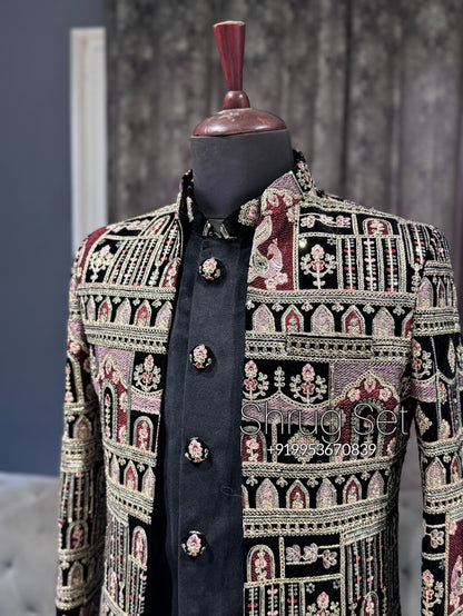 Black GoldenAntique Threadwork Shrug Set