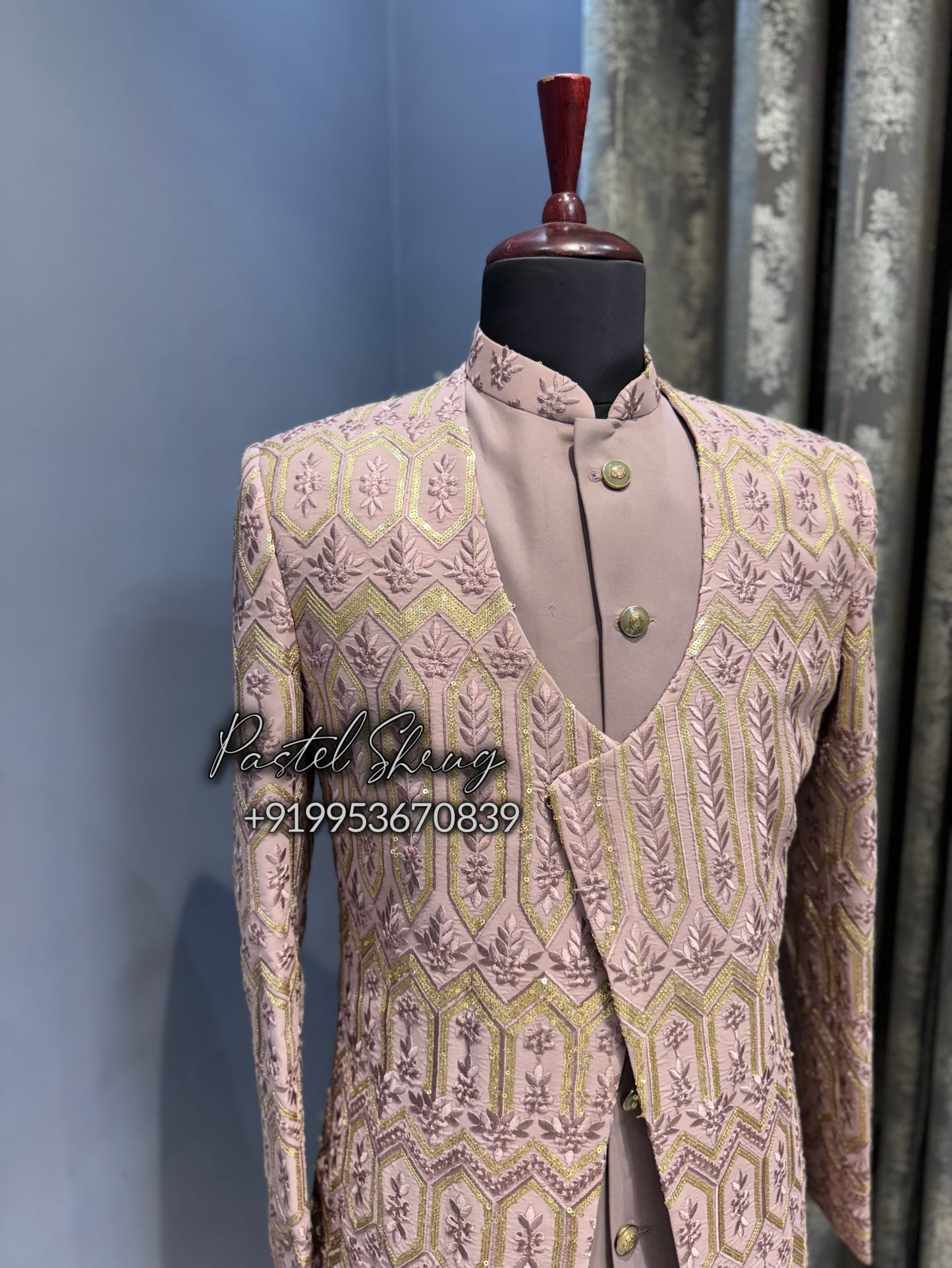 Pastel Mauve U neck angrakha shrug set