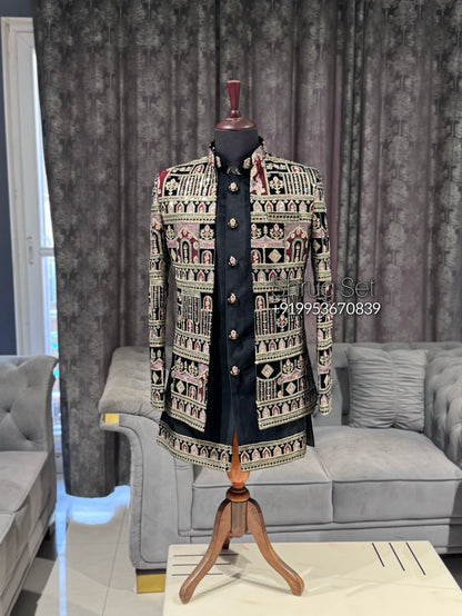 Black GoldenAntique Threadwork Shrug Set