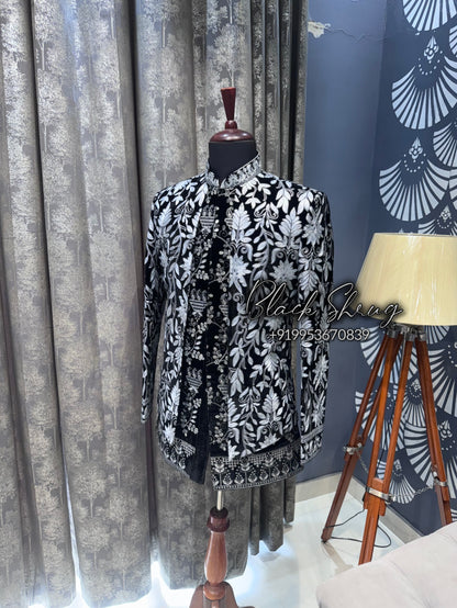 Black white bollywood style shrug set indowestern